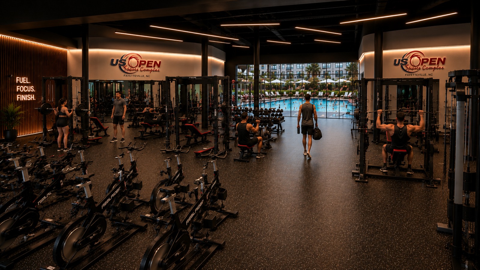 State-of-the-art fitness center overlooking the resort pool
